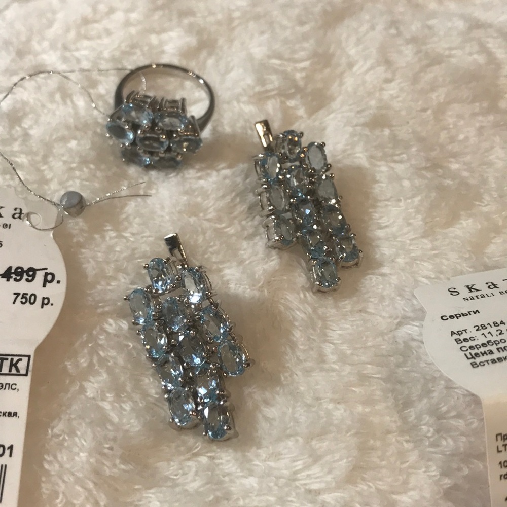 Sterling silver 925 earrings & ring 6,5 set topaz
